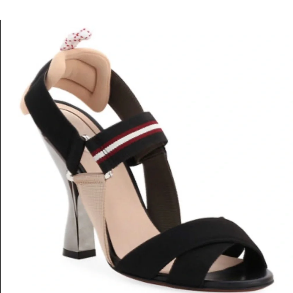 Fendi Black and Beige “Colibri” Strappy Heels - Picture 1 of 8